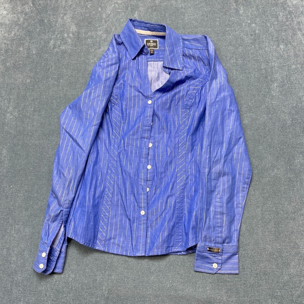 Express Essential Shirt Womens XS Purple White Striped Long Sleeve Button-Up